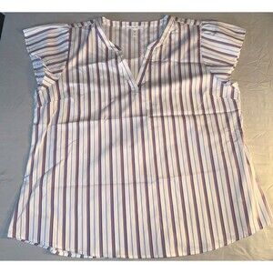 Maurices Women's Striped Shirt, White, Purple, Burnt Orange Stripes-size XL